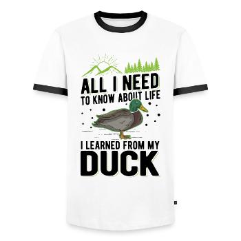 Duck Gift Duck Breeder - Men's Ringer Shirt - white/black - Front - AI Model Female 172 light (172cm) & AI Model Male 178 dark (178cm)