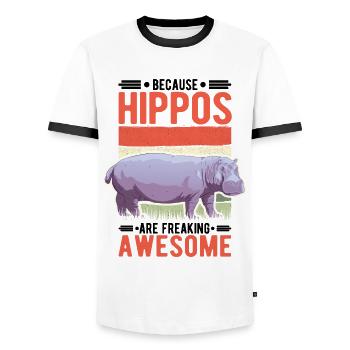 Hippo Gift Hippo Hippo - Men's Ringer Shirt - white/black - Front - AI Model Female 172 light (172cm) & AI Model Male 178 dark (178cm)