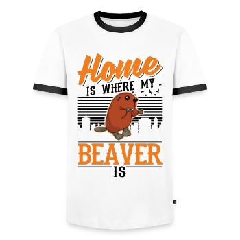 La maison est l’endroit où mon castor est Beaver barrage - T-shirt contrasté Homme - blanc/noir - Devant - AI Model Female 172 light (172cm) & AI Model Male 178 dark (178cm)