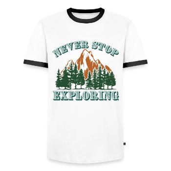 Never stop exploring Berge Wandern - Männer Kontrast-T-Shirt - Weiß/Schwarz - Vorne - AI Model Female 172 light (172cm) & AI Model Male 178 dark (178cm)