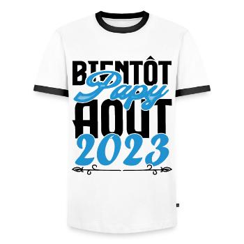 Annonce grossesse bientôt Papy Aout 2023. août. - T-shirt contrasté Homme - blanc/noir - Devant - AI Model Female 172 light (172cm) & AI Model Male 178 dark (178cm)