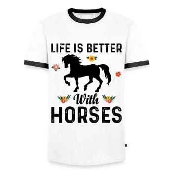 Das Leben Ist Besser Mit Pferden Power Horse - Männer Kontrast-T-Shirt - Weiß/Schwarz - Vorne - AI Model Female 172 light (172cm) & AI Model Male 178 dark (178cm)