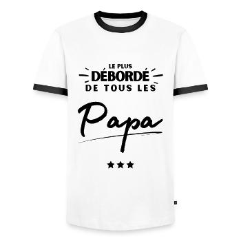 Cadeau Noel anniversaire Papa le plus débordé - T-shirt contrasté Homme - blanc/noir - Devant - AI Model Female 172 light (172cm) & AI Model Male 178 dark (178cm)