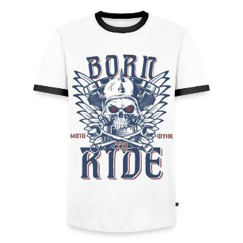 Motocyclette. Né pour conduire. - T-shirt contrasté Homme - blanc/noir - Devant - AI Model Female 172 light (172cm) & AI Model Male 178 dark (178cm)
