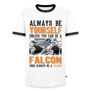 Always be yourself Falcon Falknerei Falke - Men's Ringer Shirt - white/black - Front - AI Model Female 172 light (172cm) & AI Model Male 178 dark (178cm)