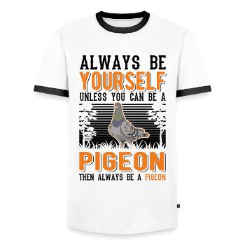 Pigeon Gift Pigeon Fancier Carrier Pigeon - Men's Ringer Shirt - white/black - Front - AI Model Female 172 light (172cm) & AI Model Male 178 dark (178cm)