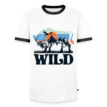 Wild Bison Wilderness Nature Mountains retro - Men's Ringer Shirt - white/black - Front - AI Model Female 172 light (172cm) & AI Model Male 178 dark (178cm)