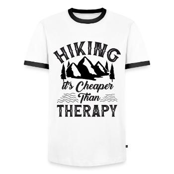 La randonnée est moins chère que la thérapie - T-shirt contrasté Homme - blanc/noir - Devant - AI Model Female 172 light (172cm) & AI Model Male 178 dark (178cm)
