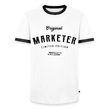 Marketer Limited Edition Lustiges Marketing - Männer Kontrast-T-Shirt - Weiß/Schwarz - Vorne - AI Model Female 172 light (172cm) & AI Model Male 178 dark (178cm)