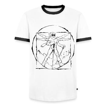 Cool ski design winter snow mountains skiing - Men's Ringer Shirt - white/black - Front - AI Model Female 172 light (172cm) & AI Model Male 178 dark (178cm)