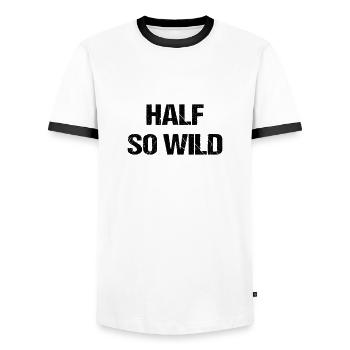 half so wild - halb so wild - Männer Kontrast-T-Shirt - Weiß/Schwarz - Vorne - AI Model Female 172 light (172cm) & AI Model Male 178 dark (178cm)