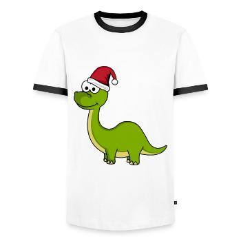 Dinosaur brontosaurus Christmas - Men's Ringer Shirt - white/black - Front - AI Model Female 172 light (172cm) & AI Model Male 178 dark (178cm)