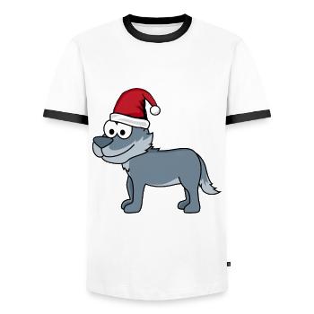 Wolf Comic Weihnachten - Männer Kontrast-T-Shirt - Weiß/Schwarz - Vorne - AI Model Female 172 light (172cm) & AI Model Male 178 dark (178cm)