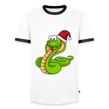 Snake Cobra Comic Christmas - Men's Ringer Shirt - white/black - Front - AI Model Female 172 light (172cm) & AI Model Male 178 dark (178cm)