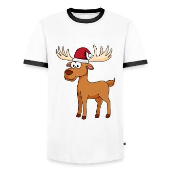 Elch Comic Weihnachten - Männer Kontrast-T-Shirt - Weiß/Schwarz - Vorne - AI Model Female 172 light (172cm) & AI Model Male 178 dark (178cm)