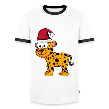 Leopard Comic Weihnachten - Männer Kontrast-T-Shirt - Weiß/Schwarz - Vorne - AI Model Female 172 light (172cm) & AI Model Male 178 dark (178cm)