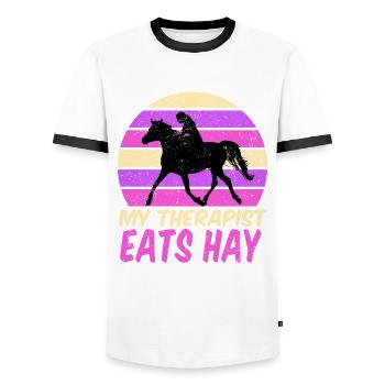 Pferd Reiten My Therapist Eats Hay - Männer Kontrast-T-Shirt - Weiß/Schwarz - Vorne - AI Model Female 172 light (172cm) & AI Model Male 178 dark (178cm)