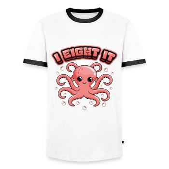 I Eight It Octopi 8 Arms Ocotpus - Men's Ringer Shirt - white/black - Front - AI Model Female 172 light (172cm) & AI Model Male 178 dark (178cm)