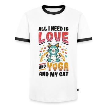 All I need is love, yoga and cat - Men's Ringer Shirt - white/black - Front - AI Model Female 172 light (172cm) & AI Model Male 178 dark (178cm)