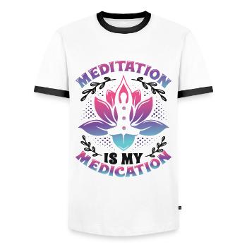 Meditation Ist Meine Medikation Kundalini Yoga - Männer Kontrast-T-Shirt - Weiß/Schwarz - Vorne - AI Model Female 172 light (172cm) & AI Model Male 178 dark (178cm)