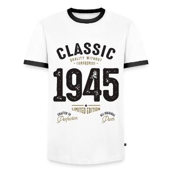 Classique 1945 77e anniversaire - T-shirt contrasté Homme - blanc/noir - Devant - AI Model Female 172 light (172cm) & AI Model Male 178 dark (178cm)