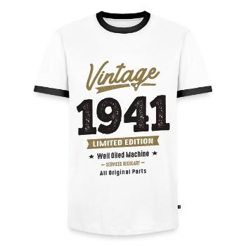 Vintage 1941 81st Birthday - Men's Ringer Shirt - white/black - Front - AI Model Female 172 light (172cm) & AI Model Male 178 dark (178cm)