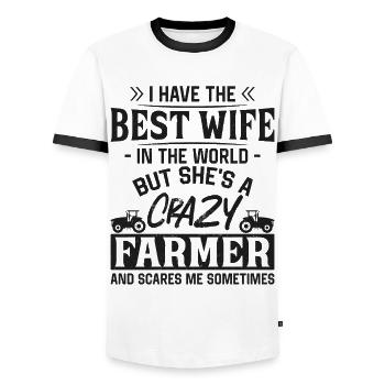 Farming Farmer Wife Vintage - Männer Kontrast-T-Shirt - Weiß/Schwarz - Vorne - AI Model Female 172 light (172cm) & AI Model Male 178 dark (178cm)