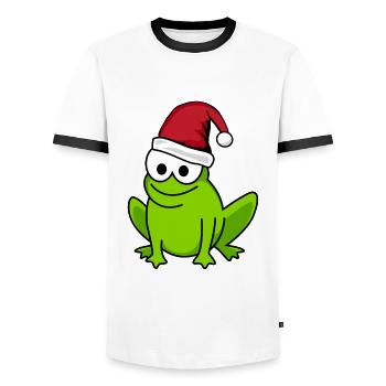 Frog Comic Christmas - Men's Ringer Shirt - white/black - Front - AI Model Female 172 light (172cm) & AI Model Male 178 dark (178cm)