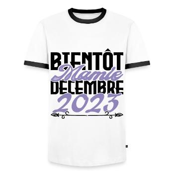Annonce grossesse. bientôt Mamie Décembre 2023. - T-shirt contrasté Homme - blanc/noir - Devant - AI Model Female 172 light (172cm) & AI Model Male 178 dark (178cm)