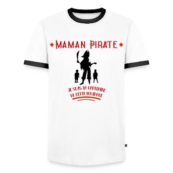 Maman Pirate Idée Cadeau Fêtes Des Mères - T-shirt contrasté Homme - blanc/noir - Devant - AI Model Female 172 light (172cm) & AI Model Male 178 dark (178cm)