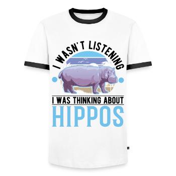 Hippo Gift Hippo Hippo - Men's Ringer Shirt - white/black - Front - AI Model Female 172 light (172cm) & AI Model Male 178 dark (178cm)
