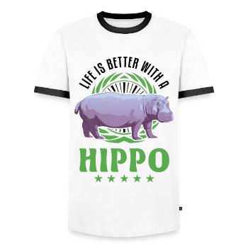 La vie est meilleure avec un hippopotame - T-shirt contrasté Homme - blanc/noir - Devant - AI Model Female 172 light (172cm) & AI Model Male 178 dark (178cm)