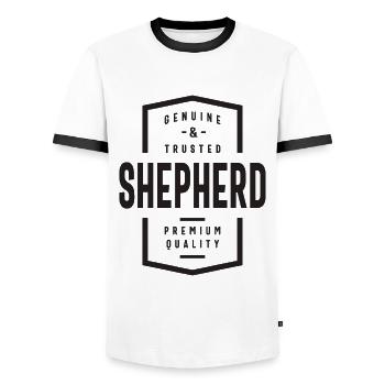 Shepherd authentique et digne de confiance - T-shirt contrasté Homme - blanc/noir - Devant - AI Model Female 172 light (172cm) & AI Model Male 178 dark (178cm)