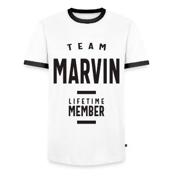 Team Marvin Lifetime Mitglied - Männer Kontrast-T-Shirt - Weiß/Schwarz - Vorne - AI Model Female 172 light (172cm) & AI Model Male 178 dark (178cm)