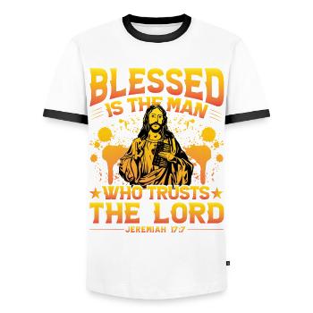 Bénissez l’homme qui fait confiance au Seigneur - T-shirt contrasté Homme - blanc/noir - Devant - AI Model Female 172 light (172cm) & AI Model Male 178 dark (178cm)