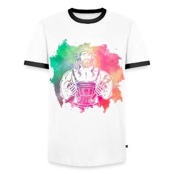 Artisan chrétien - T-shirt contrasté Homme - blanc/noir - Devant - AI Model Female 172 light (172cm) & AI Model Male 178 dark (178cm)