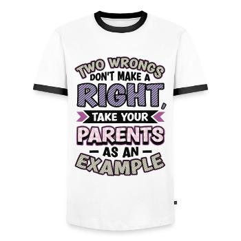 Two injustices do not make a right. - Men's Ringer Shirt - white/black - Front - AI Model Female 172 light (172cm) & AI Model Male 178 dark (178cm)