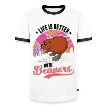 Life is better with a beaver - Men's Ringer Shirt - white/black - Front - AI Model Female 172 light (172cm) & AI Model Male 178 dark (178cm)