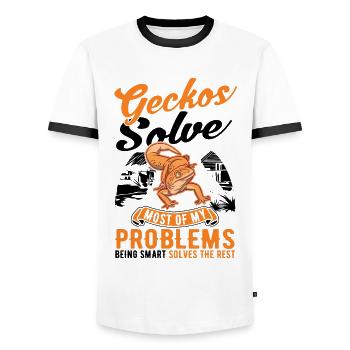 Gecko Geschenk Leopardgecko - Männer Kontrast-T-Shirt - Weiß/Schwarz - Vorne - AI Model Female 172 light (172cm) & AI Model Male 178 dark (178cm)