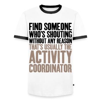 Usually activity coordinator - Men's Ringer Shirt - white/black - Front - AI Model Female 172 light (172cm) & AI Model Male 178 dark (178cm)