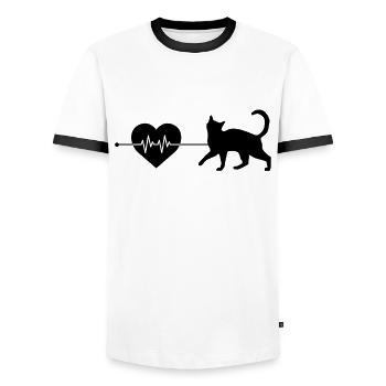 Katze Herzschlag - Männer Kontrast-T-Shirt - Weiß/Schwarz - Vorne - AI Model Female 172 light (172cm) & AI Model Male 178 dark (178cm)