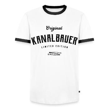Kanalbauer Limited Edition - Männer Kontrast-T-Shirt - Weiß/Schwarz - Vorne - AI Model Female 172 light (172cm) & AI Model Male 178 dark (178cm)