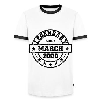 Legendary since March 2000 - Geburtstag - Männer Kontrast-T-Shirt - Weiß/Schwarz - Vorne - AI Model Female 172 light (172cm) & AI Model Male 178 dark (178cm)