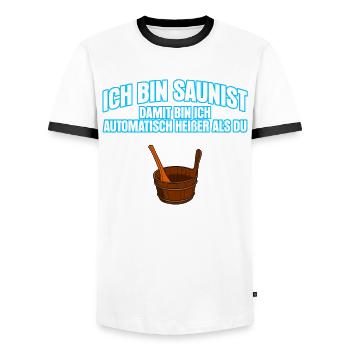 Sauna Saunisten Heißer Saunist Saunieren - Männer Kontrast-T-Shirt - Weiß/Schwarz - Vorne - AI Model Female 172 light (172cm) & AI Model Male 178 dark (178cm)