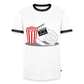 Heimkino Filme Filmabend Kinofilme Kino - Männer Kontrast-T-Shirt - Weiß/Schwarz - Vorne - AI Model Female 172 light (172cm) & AI Model Male 178 dark (178cm)