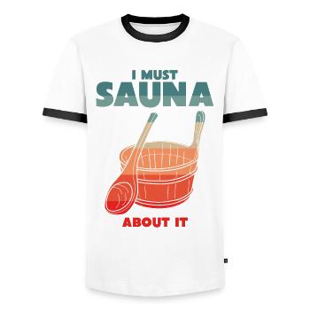 Sauna Witz Saunieren Saunisten Saunist - Männer Kontrast-T-Shirt - Weiß/Schwarz - Vorne - AI Model Female 172 light (172cm) & AI Model Male 178 dark (178cm)