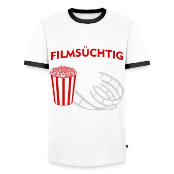Popcorn Kino Filme Filmabend Heimkino - Männer Kontrast-T-Shirt - Weiß/Schwarz - Vorne - AI Model Female 172 light (172cm) & AI Model Male 178 dark (178cm)