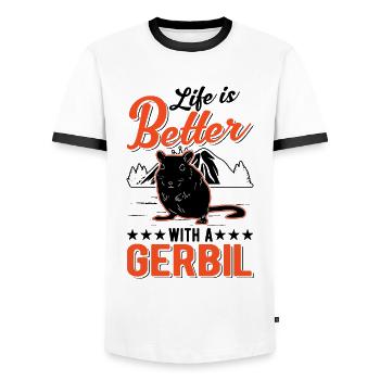 Life is better with a Gerbil racing rat gerbil - Men's Ringer Shirt - white/black - Front - AI Model Female 172 light (172cm) & AI Model Male 178 dark (178cm)