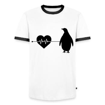 Pinguin Herzschlag - Männer Kontrast-T-Shirt - Weiß/Schwarz - Vorne - AI Model Female 172 light (172cm) & AI Model Male 178 dark (178cm)