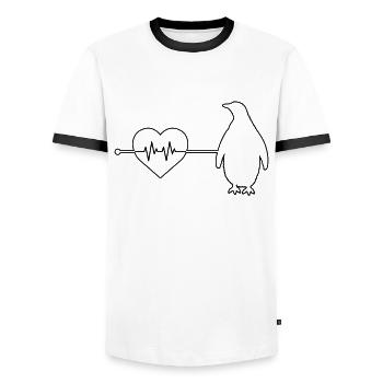 Pinguin Herzschlag - Männer Kontrast-T-Shirt - Weiß/Schwarz - Vorne - AI Model Female 172 light (172cm) & AI Model Male 178 dark (178cm)
